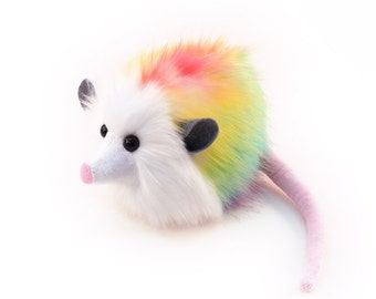 Rainbow Plush Opossum, Kawaii Stuffed Animal, Prism Fuzziggle