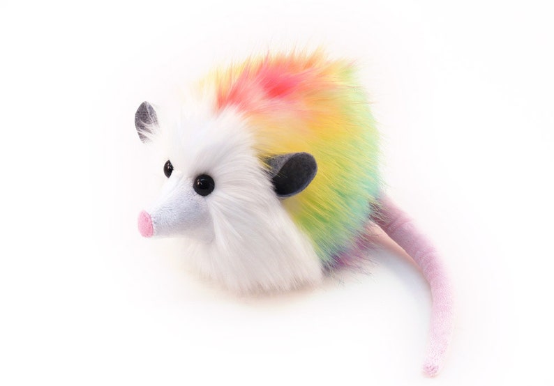 Easter Stuffed Animal Cute Plush Toy Opossum Kawaii Plushie Rainbow Prism Opossum Snuggly Cuddly Faux Possum Small, Medium, Large Sizes image 1