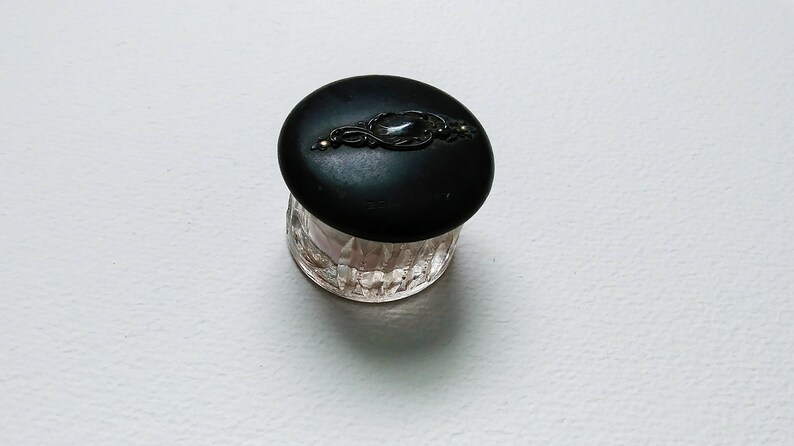 Vintage Ebony and Silver Crystal Rouge Powder Jar image 1