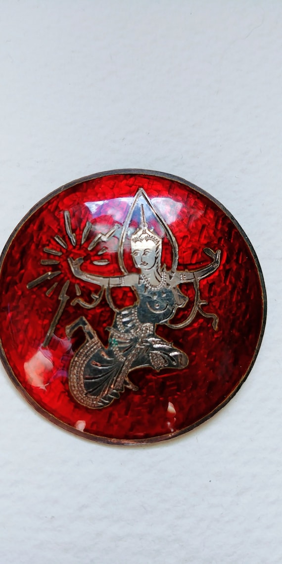 Vintage Red Siam Sterling Enamel Dancer Brooch