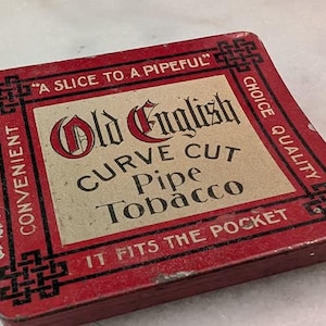 old english curve cut pipe tobacco tin ANTIQUE EARLY 1900'S HINGED TOP Old English Curve Cut Pipe