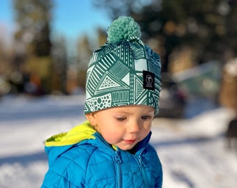 TODDLER Everyday Beanie | Pom Pom Hat | Ski Hat | sport lycra stripe| Many print options