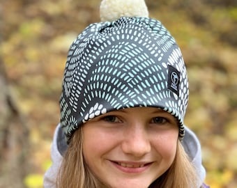 NEW PRINTS Everyday Beanie | Pom Pom Hat | Ski Hat | sport lycra stripe| Mountain dots abstract