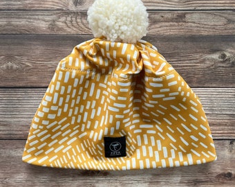 NEW PRINTS Everyday Beanie | Pom Pom Hat | Ski Hat | sport lycra stripe| Yellow brushstrokes