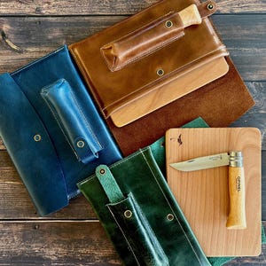 XL Roadside Knife + Board Set | Travel Set | Leather Case + Opinel Knife + Cutting Board Gift Set | Gifts for Him