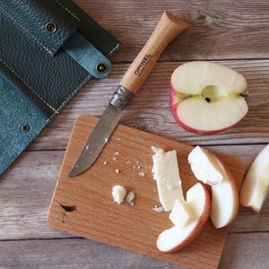 Roadside Travel Cutting Board Set Leather Case with Opinel Pocket Knife Mini Cutting Board Gift Set Perfect Gift Wedding Party Gift image 4