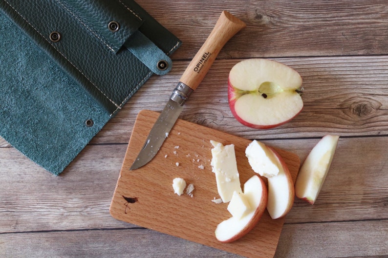 Roadside Travel Cutting Board Set Leather Case with Opinel Pocket Knife Mini Cutting Board Gift Set Perfect Gift Wedding Party Gift image 4