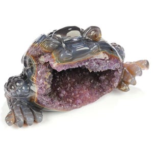 5.7&quot; Agate Amethyst Geode Hand Carved Crystal Toad Sculpture, Crystal Healing