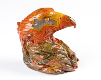 Escultura de águia em cristal esculpida à mão em ágata vermelha império de 2,3", cura com cristais