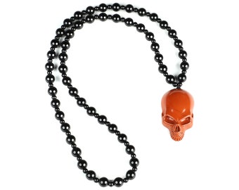 Red Jasper Hand Carved Crystal Skull Necklace, Skull Jewelry