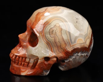 2.0&quot; Red Crazy Lace Agate Hand Carved Crystal Skull, Home Decor Sculpture, Crystal Gift