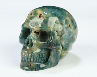 2.0&quot; Green Grape Agate Hand Carved Crystal Skull, Home Decor Sculpture, Crystal Gift