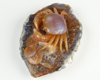 12,9 cm Karneol handgeschnitzte Kristallkrabbe Skulptur, Kristallheilung
