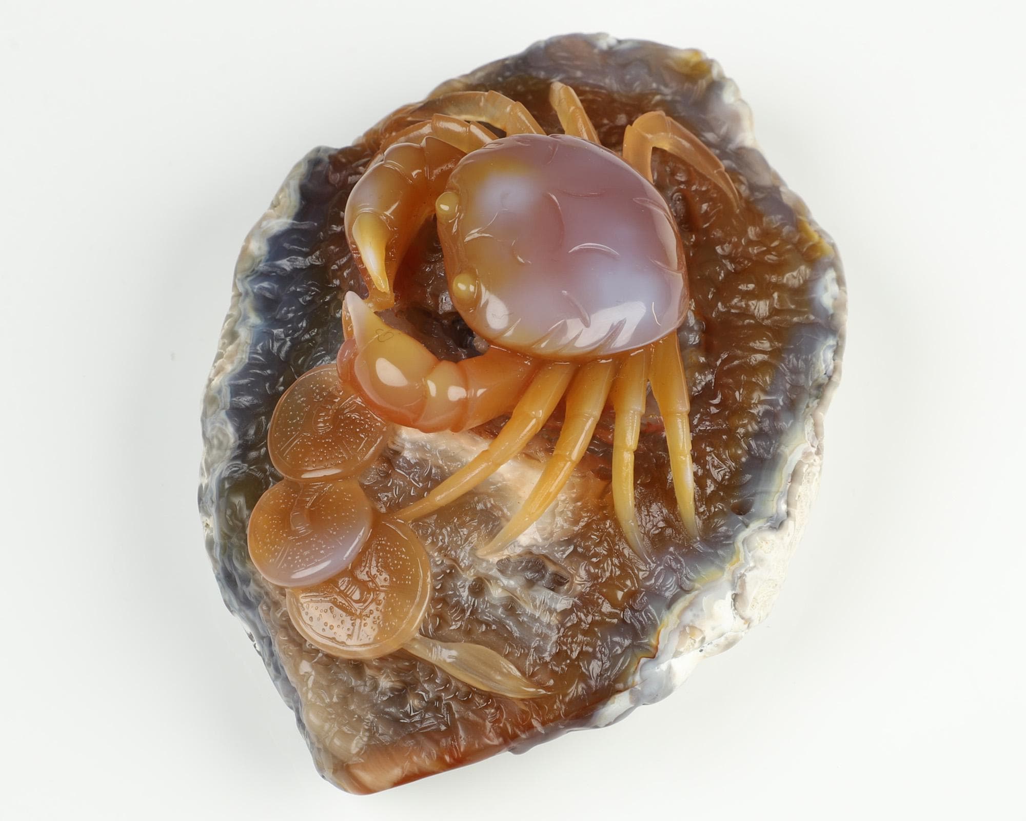 4.9" Carnelian Hand Carved Crystal Crab Sculpture, Crystal Healing
