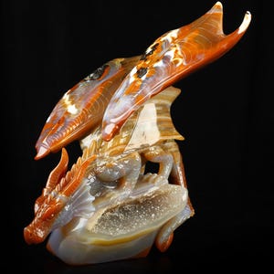 7.8&quot; Premium Brazilian Agate Hand Carved Crystal Dragon Sculpture, Crystal Healing