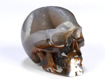 2.0" Agate Geode Hand Carved Crystal Skull, Home Decor Sculpture, Crystal Gift