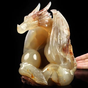 7.4&quot; Agate Hand Carved Crystal Dragon Sculpture, Crystal Healing