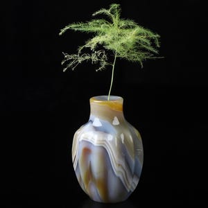 2.9&quot; Premium Brazilian Agate Hand Carved Crystal Vase Sculpture, Crystal Healing