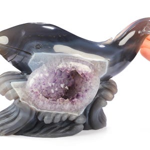 8.5&quot; Agate Amethyst Geode Hand Carved Crystal Animal Sculpture, Crystal Healing