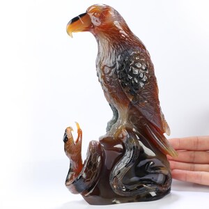 8.1&quot; Premium Brazilian Agate Hand Carved Crystal Eagle and Sanke Sculpture, Crystal Healing