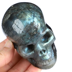 3.5&quot; Labradorite Hand Carved Crystal Skull, Home Decor Sculpture, Crystal Gift