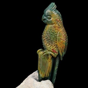 4.3&quot; Bloodstone Hand Carved Crystal Parrot & Stand Sculpture, Crystal Healing