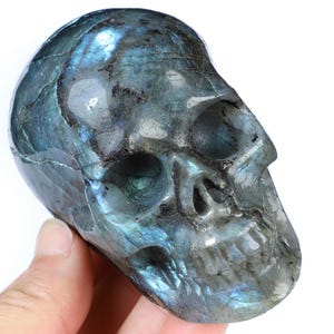 3.5&quot; Labradorite Hand Carved Crystal Skull, Home Decor Sculpture, Crystal Gift