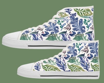 Women's Watercolour Floral High-top Sneakers, Classic High-top sneakers, Converse Style, Shoes with watercolour designs, Aesthetic shoes