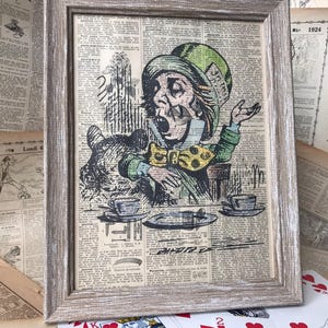 Alice in Wonderland, Mad Hatter, Framed Encyclopaedia art print, Illustration print, Antique book page, Vintage, French