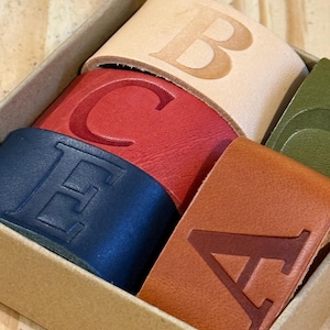 Monogram Leather Napkin Rings, Minimalist Leather Table Decor, Custom Initial Napkin Holders, Embossed Place Settings for Modern  Tables