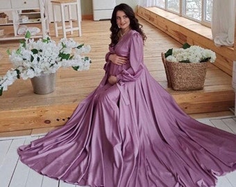 Elegant Long Maternity Dress for Wedding Guest and Photoshoot Baby Shower Dress Maternity Cocktail Dress Maxi Satin Maternity Dress