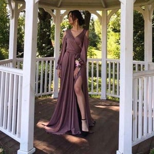 Cut Shoulders Dress V Neck Long Sleeve Satin Dress Bridesmaid Dress With Sleeve Dresses For Women Wedding Guest Formal Flared Maxi Dress