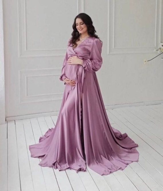 Maternity Photoshoot Dress Blue Long Sleeves Maternity Dress For