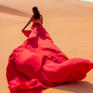 Long Red Train Dress Flying Dress For Photoshoot Flowing Desert Dress Backless Flying Dress Plus Size Long Flowy Dress For Photoshoot