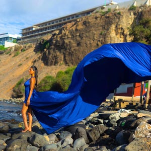 Electric Blue Satin Flying Dress: Infinity Gown, Made-to-Order