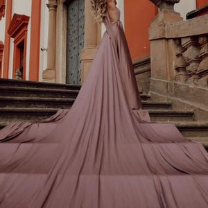 Flying dress Handmade dress with long train Flying dress for photoshoot Santorini long train dress Flowy satin dress Summer photoshoot dress