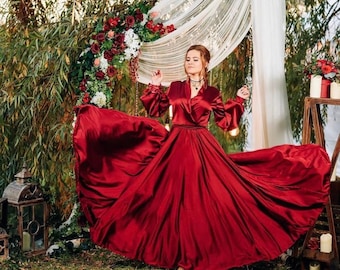 Rode jurk satijn Lange rode jurk Avondjurk Rode jurk dames Rode avondjurk Rode avondjurk Maxi jurk bruiloftsgast