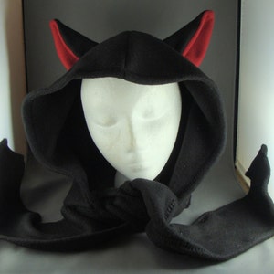 Black Cat Red Ears Hoodie Scarf Animal Fleece Hat Cosplay Gothic Anime Skiing Snowboarding Winter Punk Rave