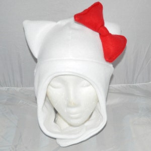 Kitty Cat fleece Hat Earflap Velcro closure Red Bow Beanie Animal Anime Lolita Cosplay Skiing Snowboarding Gothic Punk AVIATOR