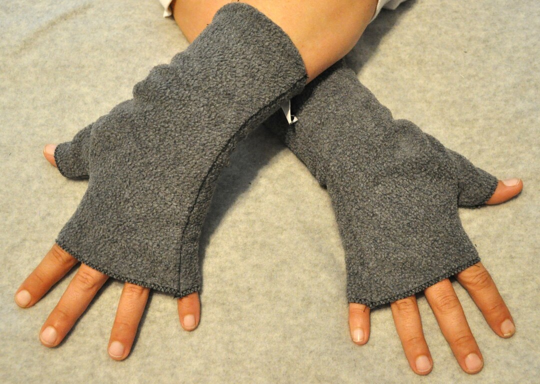 Dark Grey Fingerless Gloves Hand Warmers Wrist Warmers Fleece Fusion ...