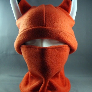 Fox Fleece Hat Ninja Two Piece Hat and Facemask  Neckwarmer worn together or seperate Warm Winter Fun Cute  Cosplay Anime