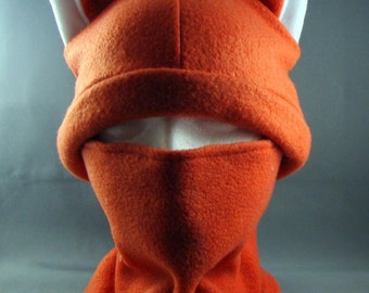 Fox Fleece Hat Ninja Two Piece Hat and Facemask  Neckwarmer worn together or seperate Warm Winter Fun Cute  Cosplay Anime