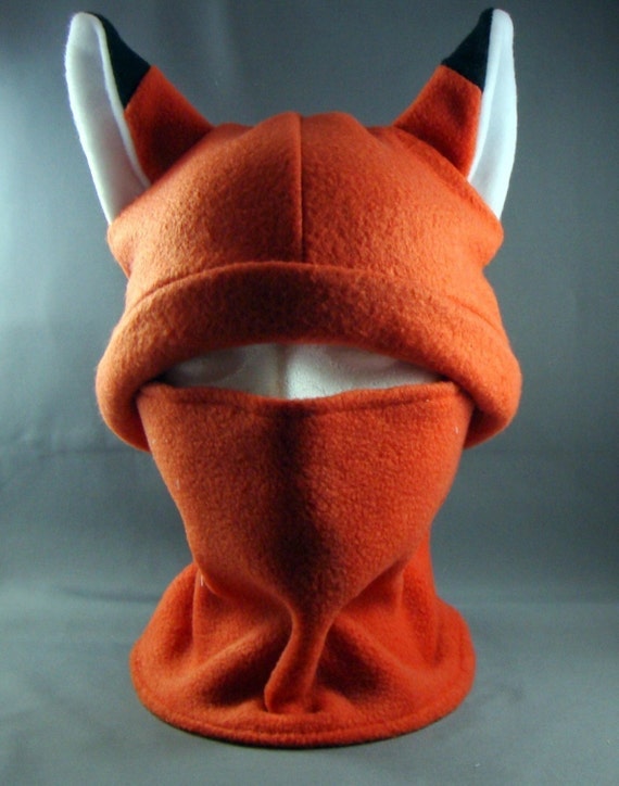 Fox Fleece Hat Ninja Two Piece Hat and Facemask Neckwarmer 