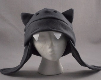 Grey BAT  Wings Earflap AVIATOR Beanie Fleece Hat Cosplay Vampie Anime Skiing Snowboarding Lolita Gothic Rave Punk Winter Cute