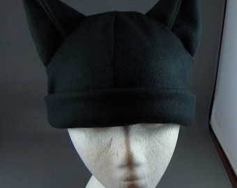 Black Catwide Ear Hat  Fleece Gothic Punk Skiing Snowboarding Rave Winter Anime Cosplay