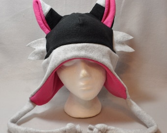 Lobo rosa caliente gris negro bigotes orejas animales Fox sombrero de orejera polar Kawaii Punk g&oacute;tico esqu&iacute; snowboard invierno Rave Anime Lolita Cosplay