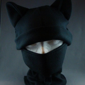 Ninja Kitty Cat Black Two Piece Hat and Neckwarmer worn together or seperate Warm Winter Fun Cute  Cosplay Anime