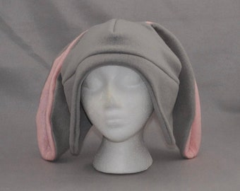 Grey bunny rabbit  Ears Beanie  Animal Fleece Hat Anime Lolita Cosplay Skiing Snowboarding Gothic Punk AVIATOR