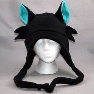Black Cat turquoise Whiskers Ears Cute Fleece Beanie Hat Cosplay Anime Skiing Snowboarding Gothic Rave Punk Winter Cute Aviator