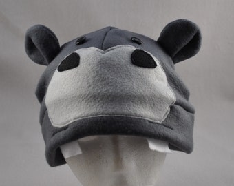 Grey Hippo  Ears Cute Fleece Beanie Hat Cosplay Anime Skiing Snowboarding Gothic Rave Punk Winter Cute Aviator